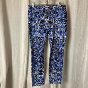 Lilly Pulitzer Kelly Skinny Ankle Sz 8 Blue White Stretch Low Rise Taverna Tile